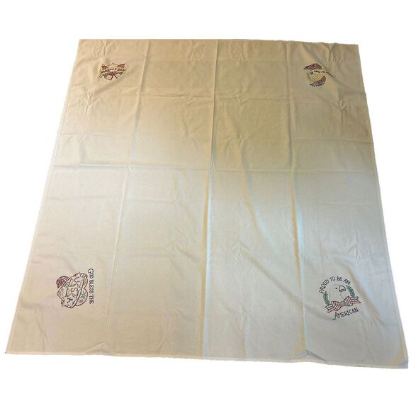 Handmade Cross Stitched Table Cloth 60x63 America Theme Support Our Groups USA - Picture 1 of 5